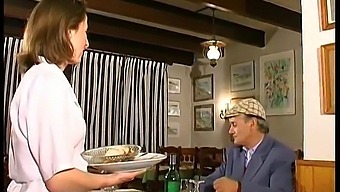 French Brunette Enjoys A Threesome In A Restaurant, Captured By Voyeuristic Papi