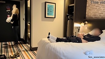 Hotel Maid Assists Exhibitionist In Public Jerking Off Session